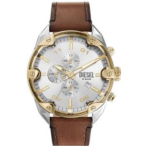 Diesel Heren analoog quartz horloge met lederen band DZ4665, Bruin, riem