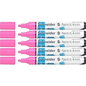 Schneider Paint-It Acrylstiften (met 4 mm ronde punt, hoogdekkende acrylverf voor hout, canvas, steen en nog veel meer.) 5-pack, roze