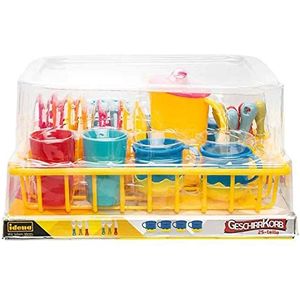 Idena 40185 - Huishoudelijk speelgoed servies mand 25-delig, accessoires voor speelkeuken met borden, kopjes, glazen, bestek en kan, voor kinderen, om te spelen en praktische vaardigheden te leren