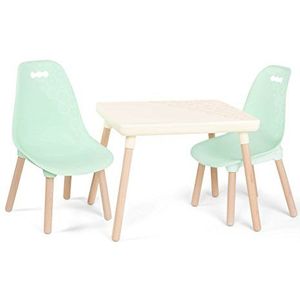 B. spaces Kindertafel met 2 stoelen, kinderzitgroep – 1 tafel en 2 kinderstoelen met houten poten voor kinderen vanaf 3 jaar (3 delen) kindermeubel beige, mint