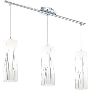 EGLO Hanglamp Rivato, 3 lichtpunten, modern, elegant, hanglamp van staal en glas met decor in chroom, wit, eettafellamp, woonkamerlamp hangend met E27