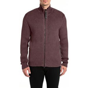 Replay Gebreid herenvest regular fit met ritssluiting, 278 pruim, M