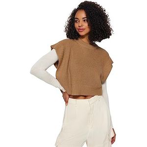 Trendyol FeMan Regular fit Basic ronde hals gebreide trui, Camel, S, camel, S