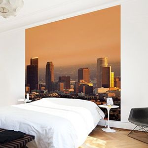 Apalis Vliesbehang Skyline of Los Angeles fotobehang vierkant | vliesbehang wandbehang muurschildering foto 3D fotobehang voor slaapkamer woonkamer keuken | grootte: 336x336 cm, meerkleurig, 98009