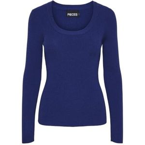 PIECES Dames Pcmira Ls U-Neck Knit Noos Bc gebreide trui, blauw, L