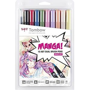 Tombow Abt-10c - Manga2 Fibre Painter, Dual Brush Pen met twee tips, 10-He Manga Shojo Set, Rood