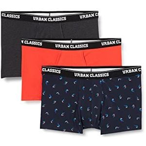 Urban Classics Heren boxershorts Snowman Christmas Boxer, 3-pack kerstonderbroeken voor mannen, maten S - 5XL, Bird Aop+ Boxer Orange + Cha, 4XL