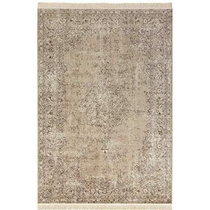 Nouristan Oosters tapijt – woonkamertapijt met franjes Oosterse vintage medaillon Naveh fluwelen tapijt voor woonkamer, slaapkamer, eetkamer, keuken, hal – olijfgroen, 160 x 230 cm