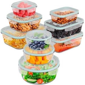 edihome, Glass Container Food, 18 stuks (9 potjes + 9 deksels), luchtdichte voedseltaper, levensmiddelen, vaatwasmachinebestendig, BPA-vrij (9 containers)
