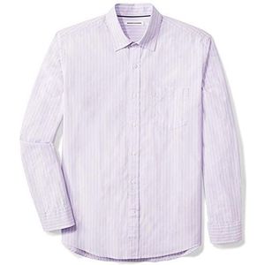 Amazon Essentials Men's Casual poplin overhemd met normale pasvorm en lange mouwen, Lavendel Wit Dubbele streep, L