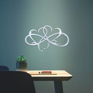 Hart metalen wanddecoratie, oneindig dubbel hart stalen wanddecoratie, gepersonaliseerde liefde muurbord, muur opknoping decor voor thuis buiten slaapkamer kunst ornamenten verjaardag (zilver)