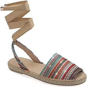 38 Multicolored 2 Emmanuela Kleurrijke Espadrilles Gebreide stof, Peep Toe Boho Chic Summer Shoes met Lage Wedge Hak, hoogwaardige espadrilles voor kant, handgemaakt in Griekenland