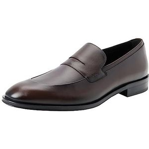 BOSS Derrek Loafer voor heren van Italiaans leer met bladinzet en logo-detail, bruin, 44.5 EU