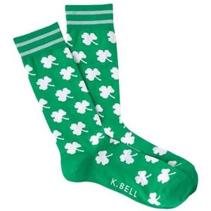 K. Bell Fun Conversation Starter Crew Sokken voor heren, 1 paar, coole en grappige popcultuurgeschenken, Klavers (Groen), 6.5-12