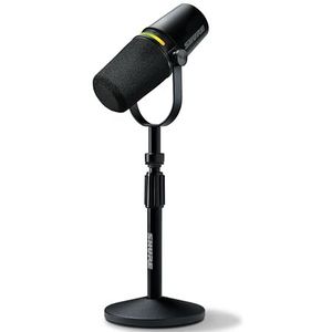 Shure MV7+ podcastmicrofoon mit microfoonstandaard-Verbeterde audio, LED-touchpanel, USB-C & XLR-uitgangen, Auto Level Mode, digitaal popfilter, galmeffecten, podcasting, streamen, opnemen - Zwart