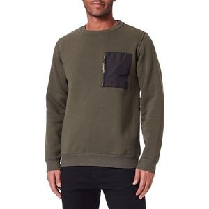 Koton Sweatshirt met ronde hals voor heren, met rits en zak, Kaki (858), L