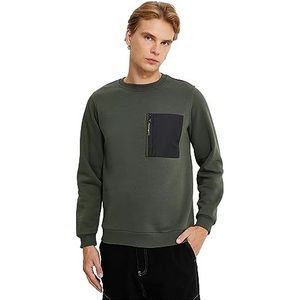 Koton Sweatshirt met ronde hals voor heren, met rits en zak, Kaki (858), L