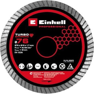 Originele Einhell DIA-Doorslijpschijf Ø76 x 10 x 1,7 mm (Doorslijpmachine Accessoire, Diamant-Doorslijpschijf, Ø76 mm, dikte: 1,8 mm, Asgat: 10 mm, voor alle passende doorslijpmachines)