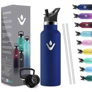 HoneyHolly Drinkfles - 500ml - RVS Waterfles met Herbruikbaar Rietje (2 Doppen), Lekvrij en Vacuüm-Geïsoleerd, BPA-vrij, Ideaal voor Sport & Outdoor, School en Fitness