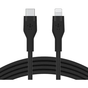 Belkin BoostCharge Flex siliconen USB Type C/Lightning-kabel (2 m), MFi-gecertificeerde 20 W PD Power Delivery-snellaadkabel voor iPhone 14/14 Plus, 13, 12, Pro, Max, mini, SE, iPad en meer – Zwart