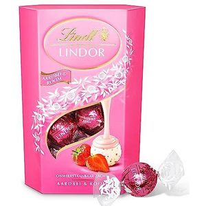 Lindt LINDOR Aarbei & Room witte chocolade bonbons - 200 gram - 16 chocoladeballen - Chocolade Cadeau