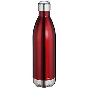 cilio Elegante rode roestvrijstalen waterfles, 1 l, lekvrij, thermosfles ook voor koolzuurhoudende dranken, blijft tot 18 uur warm en 24 uur koud