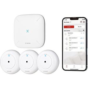 X-Sense Smart watermelder met batterij, wifi-watersensor, compacte overstromingssensor met instelbaar volume tot 110 dB en 500 m bereik, voor keukens, kelders en badkamers