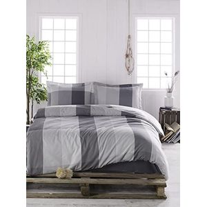 Nuit Des Rêves Ranforce Single XXL Quilt Coverset, 100% katoen, 155 x 220 cm, grijs en antraciet, machinewasbaar, 145 draden count, button en envelop sluiting