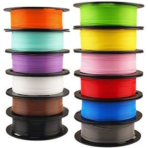 MIKA3D 1,75 mm 3D-printer normale PLA-gloeidraad 12 bundel, meest populaire kleurenpakket, 1,75 mm 500 g per spoel, pakket met 12 spoelen, totaal 6 kg materiaal met één fles 3D-printerstick cadeau
