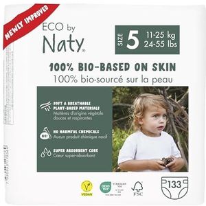 Eco by Naty Baby Luiers - Plantaardige milieuvriendelijke luiers, zeer geschikt voor de gevoelige babyhuid en helpt doorlekken voorkomen (Maat 5, 132 Stuks)