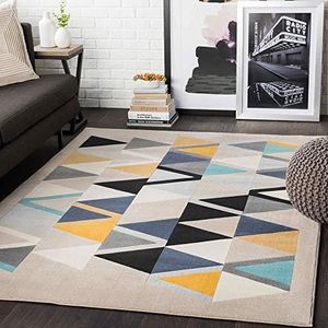 Surya Omaha Geometrisch tapijt, modern tapijt, eetkamer, slaapkamer, zacht abstract boho-tapijt, laagpolig tapijt voor eenvoudig onderhoud, groot tapijt, 120 x 170 cm, mosterdgeel