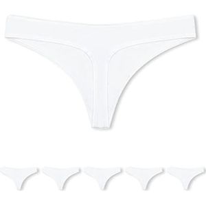 Conte Elegante katoenen dames string set van 5 ademend met elastische band - ondergoed tanga slip onderbroek - LST 2000 wit maat 102