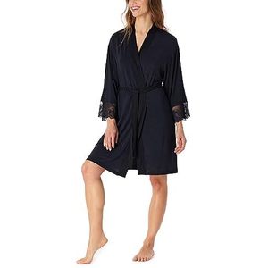 Schiesser Dames kimono met kant 90 cm lengte-Sensual Premium badjas, zwart, XL, Schwarz, XL