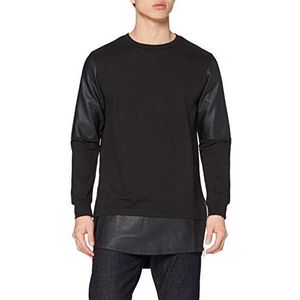 Urban Classics Sweatshirt voor heren, lange rits, imitatieleer, ronde hals, zwart (black/black 17), M
