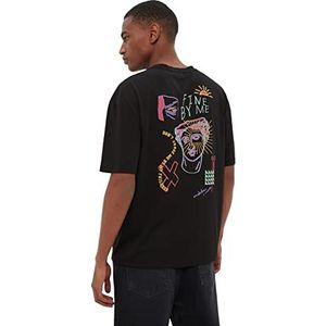 Trendyol Mannen Man Relaxed Standard Crew Neck Geweven T-shirt, Zwart, XS