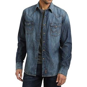 Wrangler Retro shirt met lange mouwen voor heren, met twee zakken en drukknoopsluiting, denim, L Lang