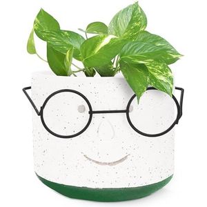 Edington Decor Gezicht Planter Potten Hoofd met Glazen voor Indoor Outdoor Planten Leuke Unieke Succulente Cactus Planter met Drainage Gat Cement 10 cm (Groen)