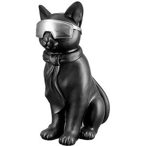 Casablanca Decoratieve figuur, sculptuur, zwarte kat van kunsthars, met sjaal en zilverkleurige bril, moderne dierenfiguur, decoratie en cadeau, hoogte 35 cm
