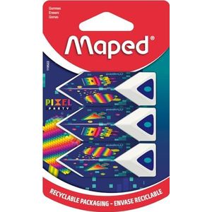 Maped - 3 stuks piramidegommen - Voor precisie en comfort - Witte gum - Pixel Party serie - Recyclebare verpakking