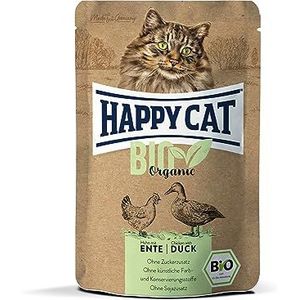 Happy Cat 70488 All Meat Adult Bio Pouch eend, natvoer voor volwassen katten en katers, inhoud 85 g