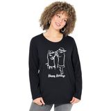 Ulla Popken - Shirt - Zwart/Wit - Lange Mouw - Normale Pasvorm