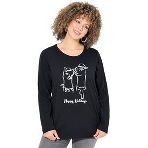 Ulla Popken - Shirt - Zwart/Wit - Lange Mouw - Normale Pasvorm