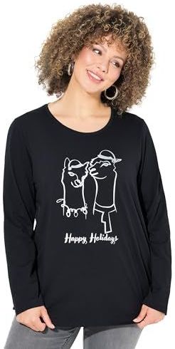 Ulla Popken - Shirt - Zwart/Wit - Lange Mouw - Normale Pasvorm