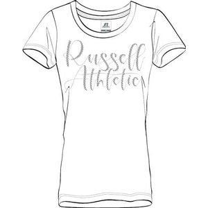 RUSSELL ATHLETIC Dames Scripted-S/S T-shirt met ronde hals, Wit, XS