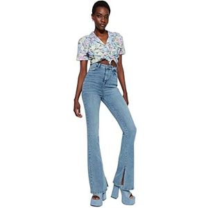 Trendyol Dames hoge taille been flare jeans, Lichtblauw, 62