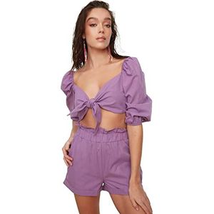 Trendyol Dames Gedetailleerde lagere Top Team Skirt Set, Paars, 34