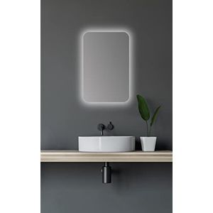 Talos Spiegelkast badkamer met verlichting ovaal 40 x 60 cm - badkamer spiegelkast met hoogwaardig aluminium corpus in mat zwart - badkamer spiegelkast met twee glazen planken