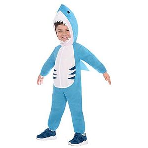 amscan 9907151 9907150 Unisex Kids White Shark Jumpsuit kostuum, kinderen, blauw (leeftijd 4-6 jaar)