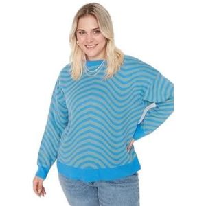 Trendyol Vrouwen Plus Size Regular Double-Breasted Staande Kraag Knitwear Plus Size Jumper, Indigo, 3XL