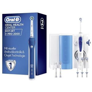 Oral-B Oral Care Center: Oral-B Pro 2000 Elektrische Tandenborstel Handvat + Oxyjet Monddouche - 4 Oxyjet Opzetspuitstukken, 3 Opzetborstels